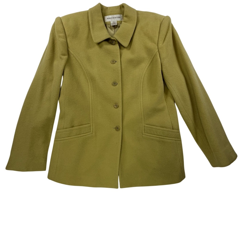 VTG Jones New York Blazer Sz 10 Chartreuse‎ Wool Cashmere Career Office Jacket*
